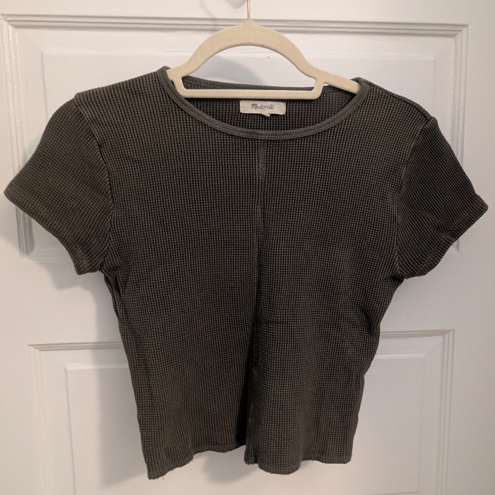 Madewell Green Waffle Short Sleeve Top